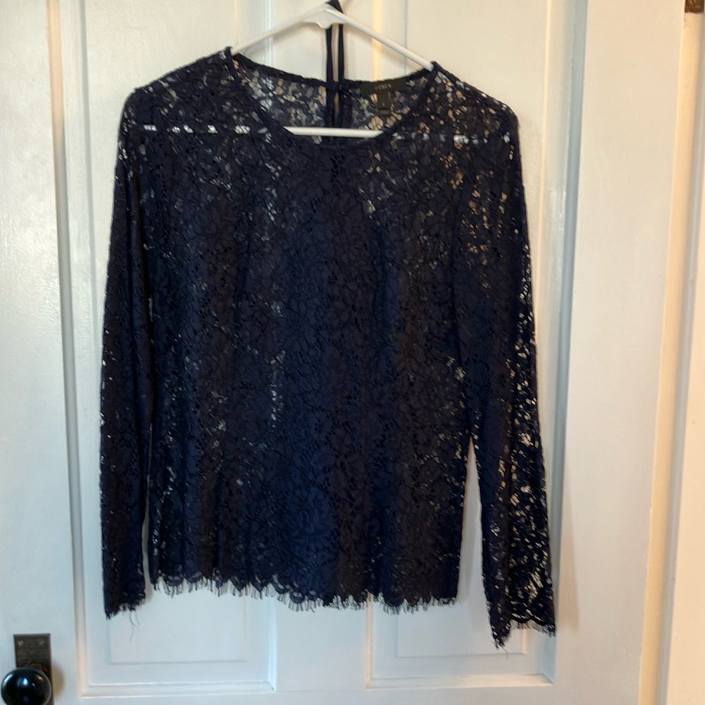 J. Crew Blue Lace Long Sleeve Blouse